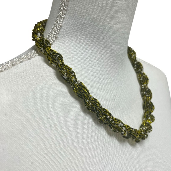 Vintage Green Seed Bead Twisted Multi Strand Necklace With Barrel Screw Clasp - Picture 3 of 7